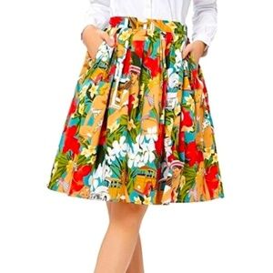 Hawaiian Pinup Full a-line skirt tropical retro print vacation button side color